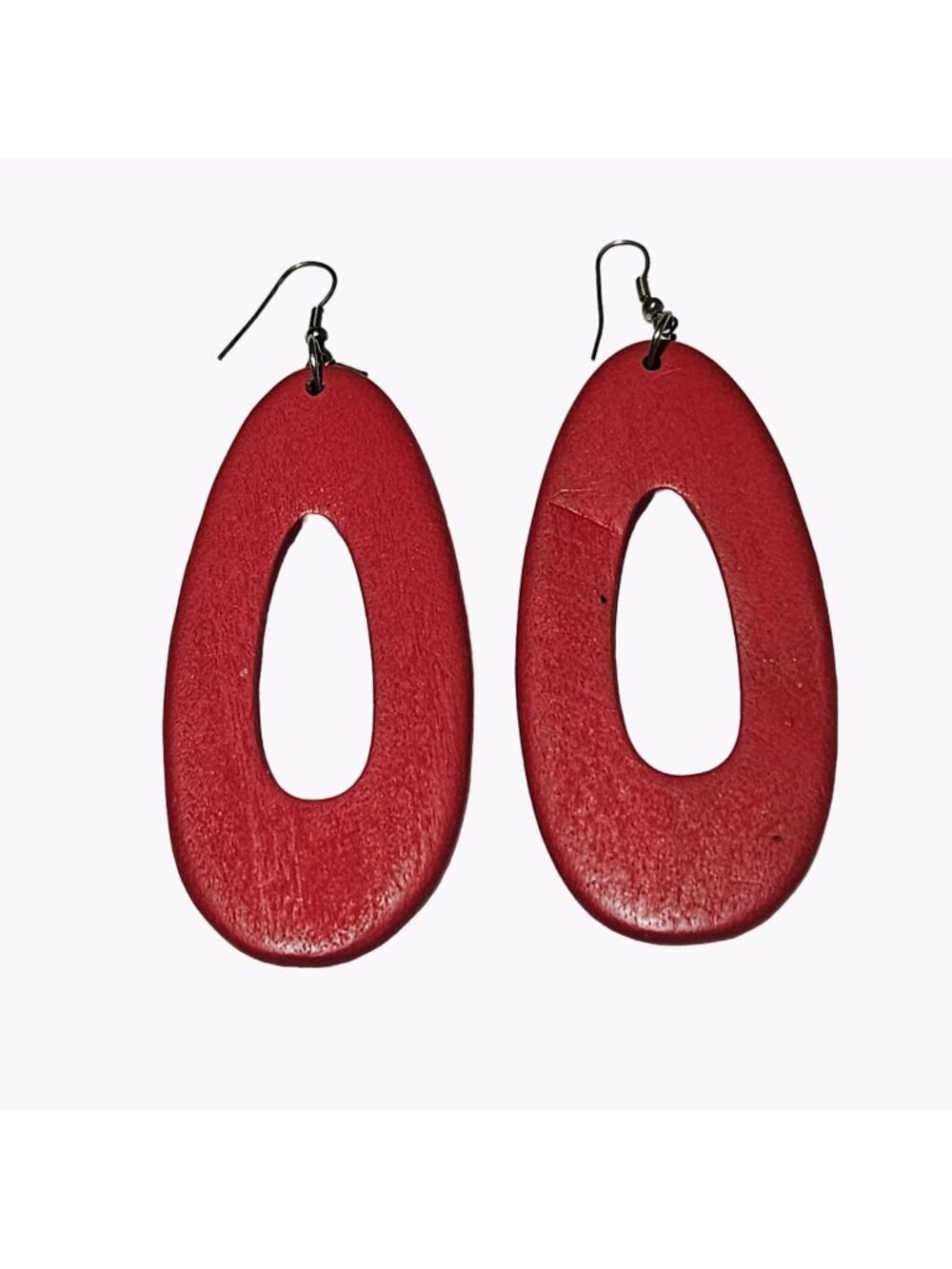 Retro Red Wood Oval Earrings Chunky Dangle Boho Statement Fashion Jewelry Women